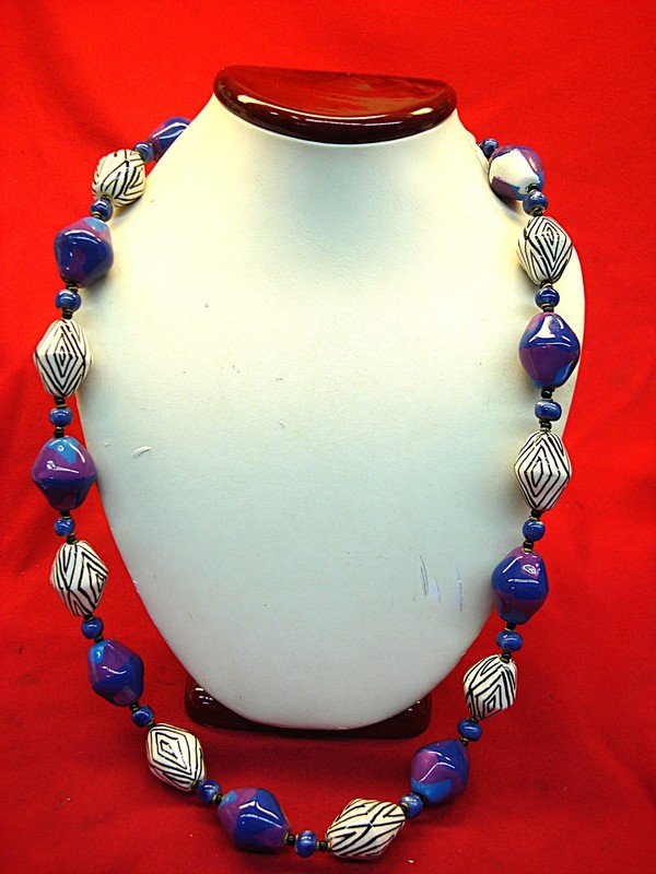 Colorful glass bead statement necklace, oversized oblong beads, bold design