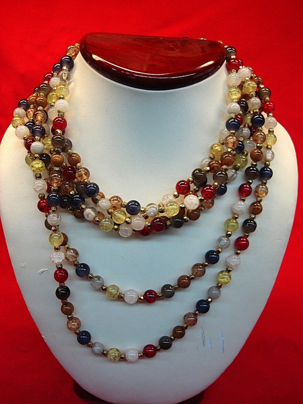 Chunky stone bead necklace, multicolor beads and gold accents