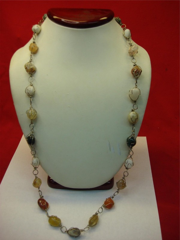 30 Inch Natural Stone Cage Necklace - Unique Tumbled Stones