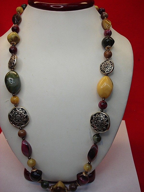 Multi-color beaded necklace with unique shapes and sizes