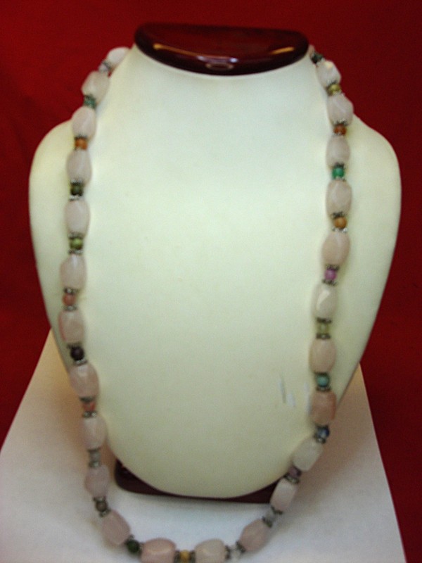 Natural Quartz & Colorful Bead Necklace - 28 Inch Statement Piece