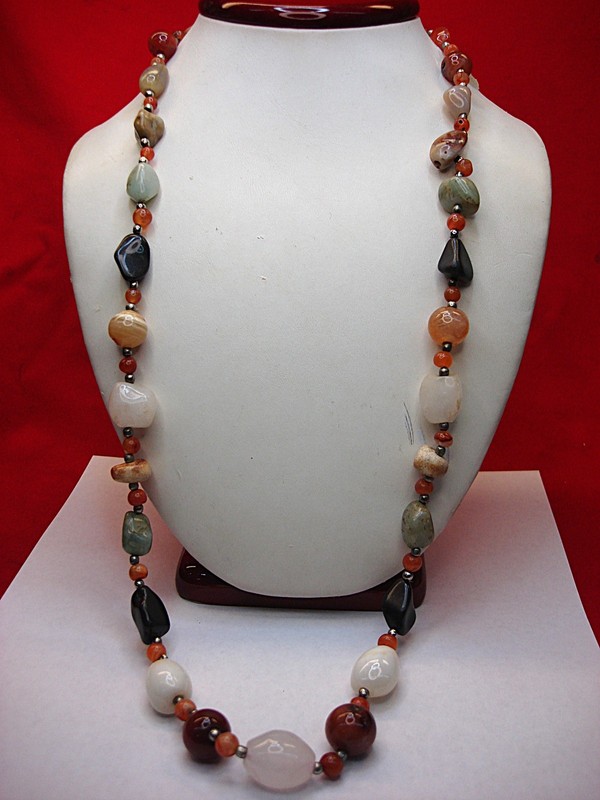 28 Inch Natural Stone Necklace with Variety of Shapes and Sizes