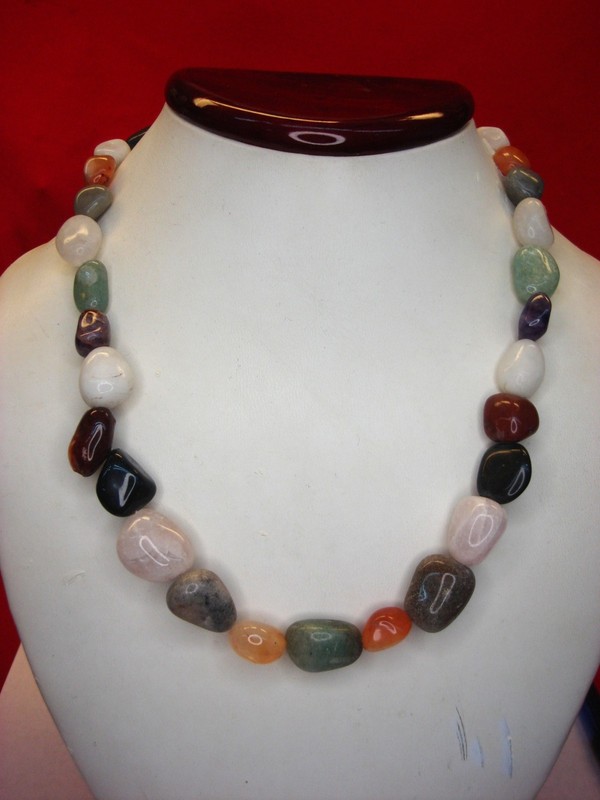 Unique 18 Inch Tumbled Natural Stone Necklace - Variety of Shapes & Sizes