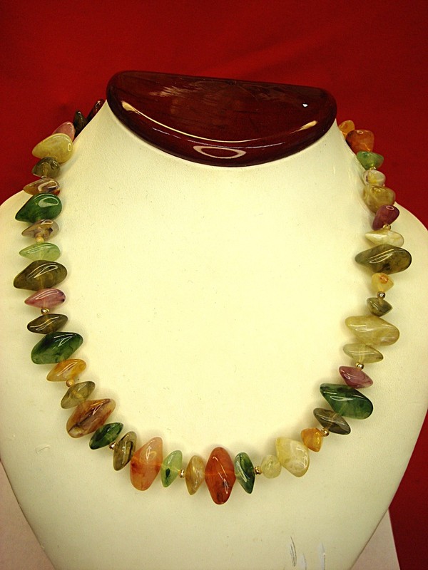 Vibrant multi-color gemstone bead necklace, 16 inches long