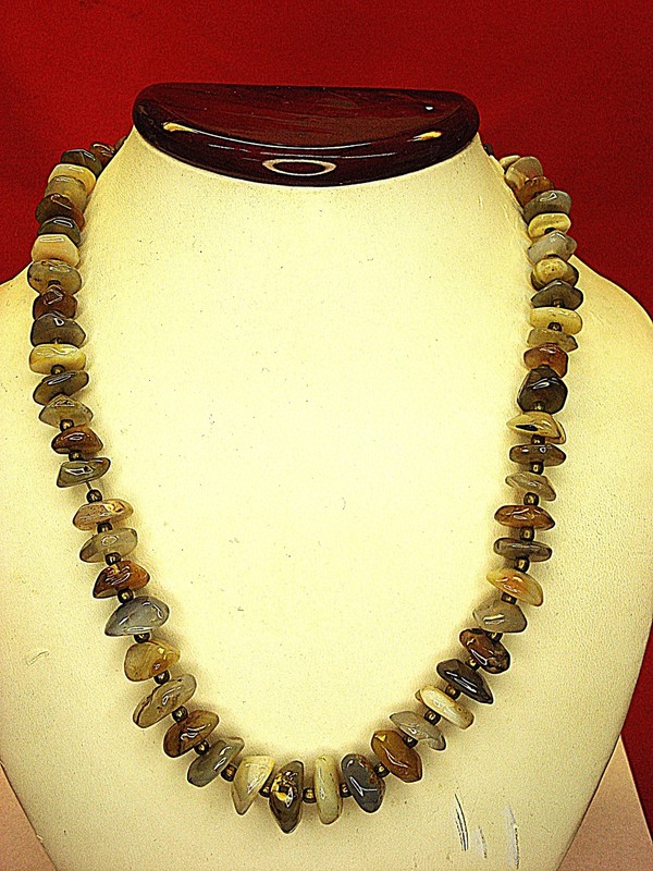Multi-color stone bead necklace with unique shapes and sizes