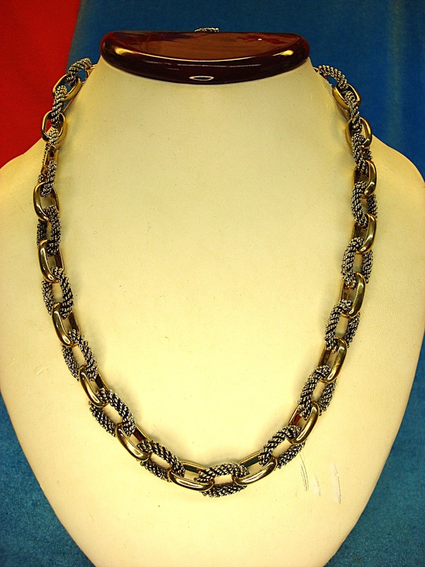 Vintage Avon Heavyweight Cable Link Chain (20 inches), gold and black enamel, 13.8mm wide