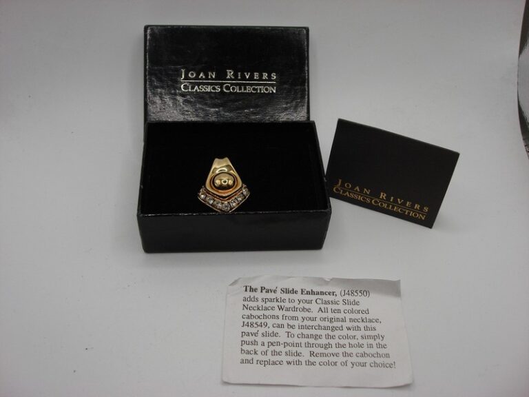 Vintage Joan Rivers pave slide enhancer in gold tone, mint condition with box and papers