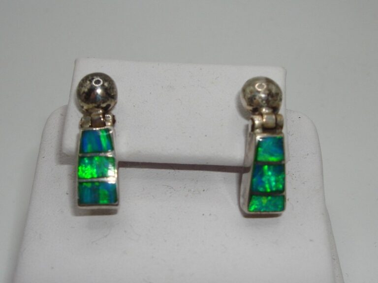 Vintage Mexico 950 silver dangle earrings with fiery opal inlay