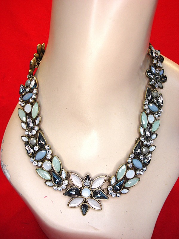 Vintage gold tone necklace with multicolor inlays and diamond simulants