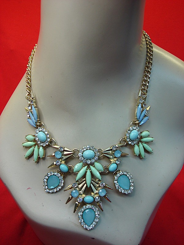 Vintage gold tone necklace with multicolor inlays and diamond simulants