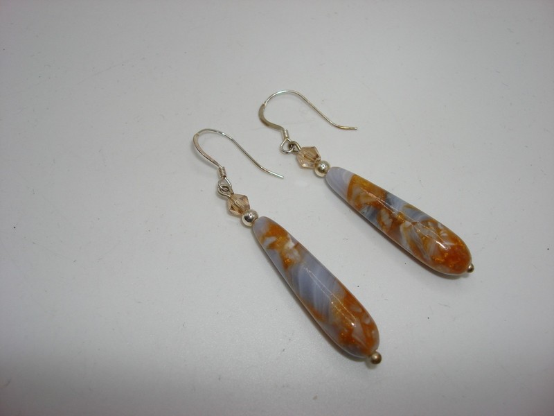 Blue Lace Agate Dangle Earrings - Gold-Filled 925 Sterling Silver