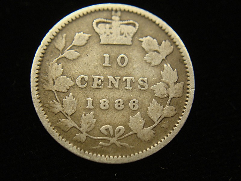 1886 Canada 10 Cents Obverse 4 Small 6 Variety Coin