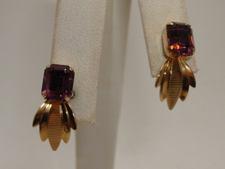 Vintage Van Dell gold-filled screw back earrings with faux amethyst