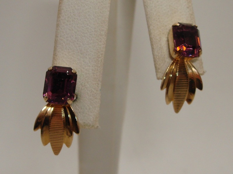 Vintage Van Dell gold-filled screw back earrings with faux amethyst