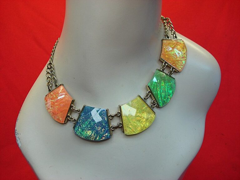 Vintage gold tone multicolor panel necklace