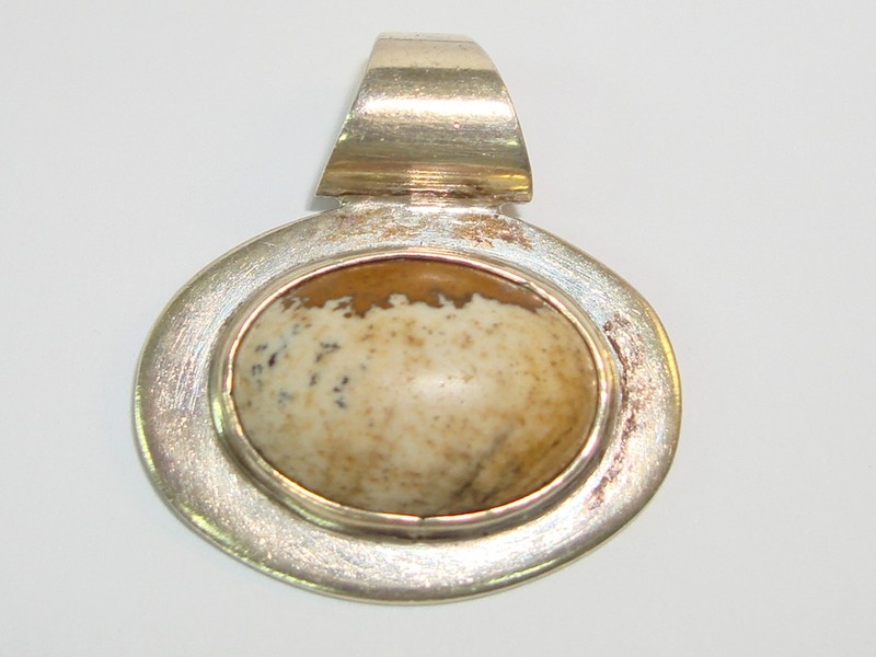 Vintage Mexico Sterling Silver & Jasper Pendant - Signed CII (925)