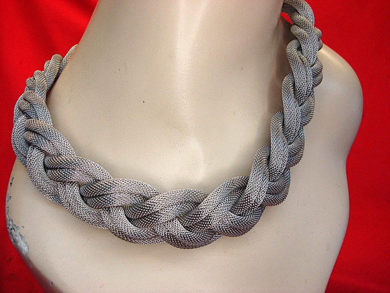 Bohemian silver tone braided statement necklace