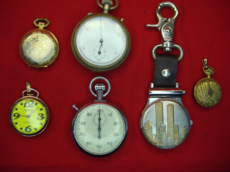 Vintage lot of 6 pocket, pendant, and stopwatch watches