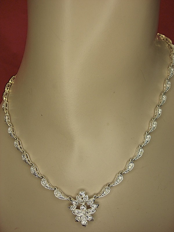 Vintage silver-tone necklace with simulated diamonds