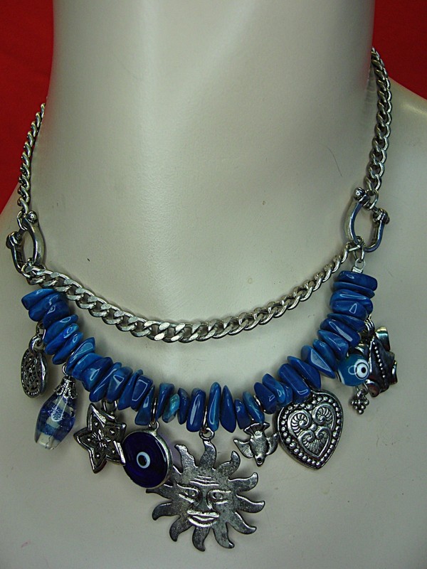 Vintage Cobalt Blue Stacked Chip & Dangle Necklace