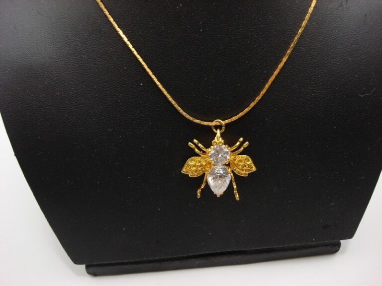 Sterling silver and cubic zirconia honey bee pendant necklace