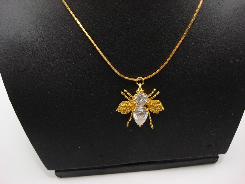 Sterling silver and cubic zirconia honey bee pendant necklace