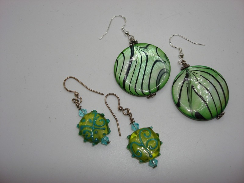 Vintage artisan sterling lampwork and art glass dangle earrings set (2 pairs)