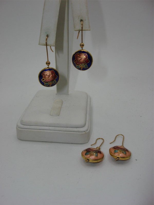 Vintage Cloisonne Enamel Earrings (2 Pairs)