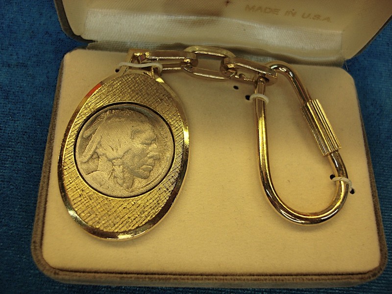 Vintage Foster Buffalo Nickel Keychain - Gold Tone