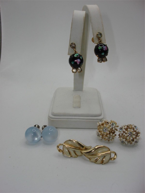 Vintage screw back earrings lot, Coro, sterling moonstone, and more from the 1950s-60s.