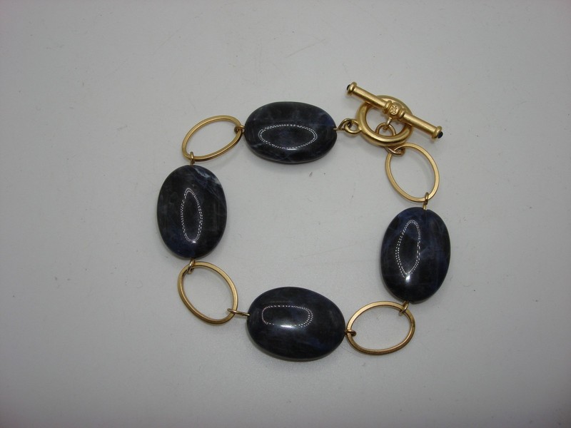 Vintage Ralph Lauren Sodalite Toggle Bracelet - Brushed Gold Tone, Mint Condition