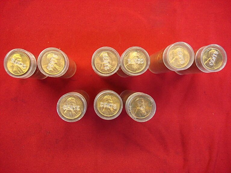 Nine rolls of Lincoln Memorial cents from 1959-1964, red and toned originals