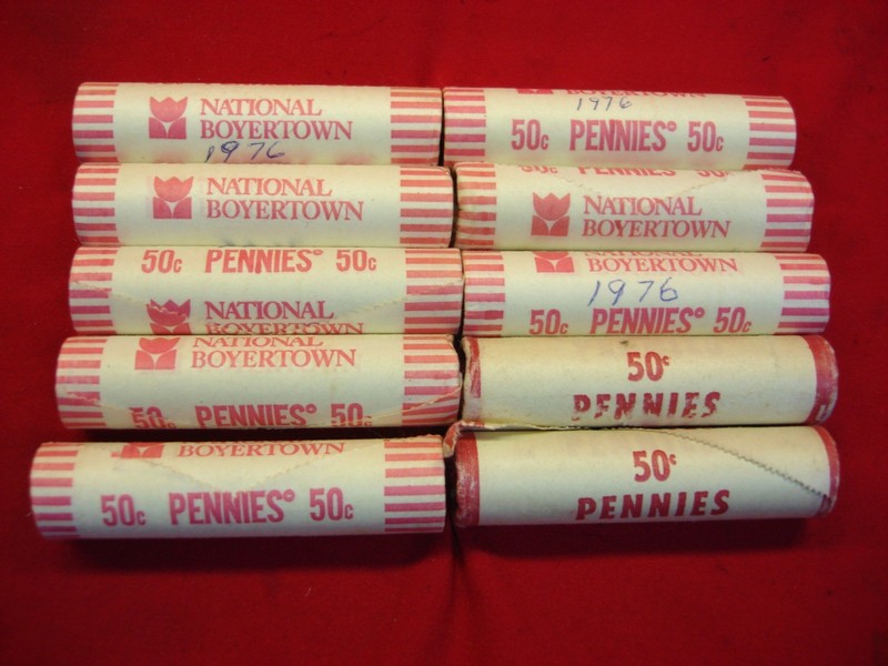 10 rolls of bank-wrapped 1976 Philadelphia Mint Lincoln Memorial Cents