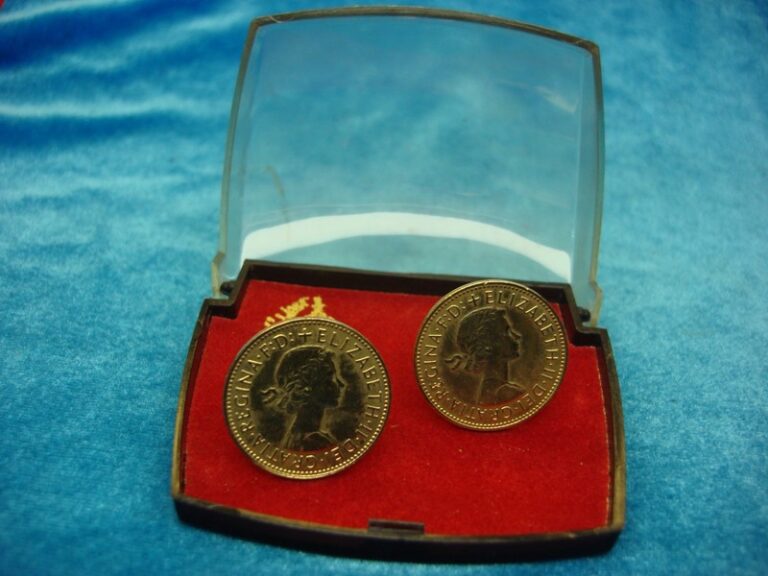 Vintage gold plated British half penny cufflinks, Queen Elizabeth II