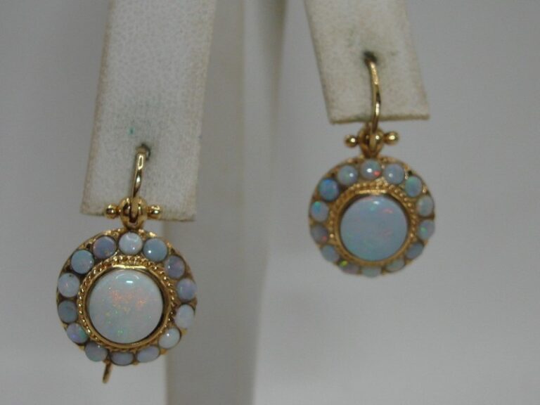 Antique 14K Gold Fiery Opal Earrings