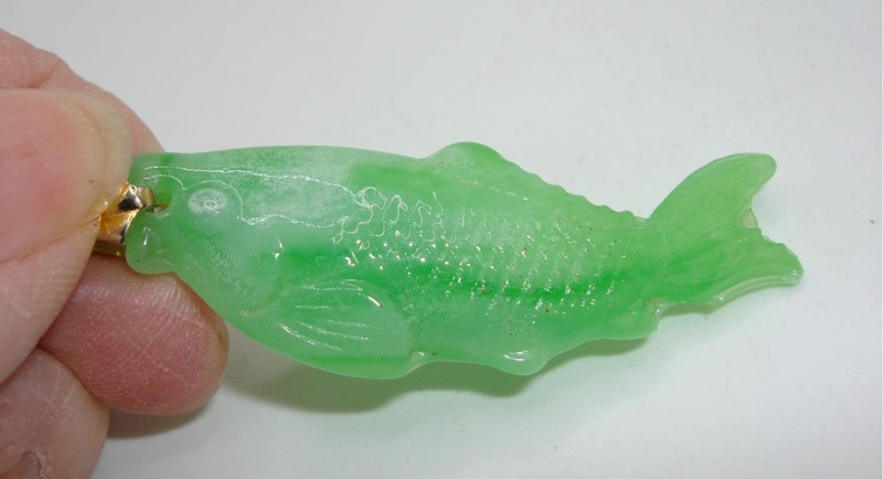 Vintage Chinese Jadeite Fish Pendant - Good Luck & Prosperity Charm (2 Inch)