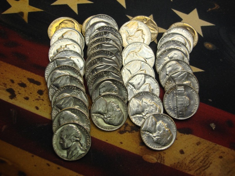 1966 Jefferson nickel roll of 40 coins in a vintage '1st CHOICE UNC' tube
