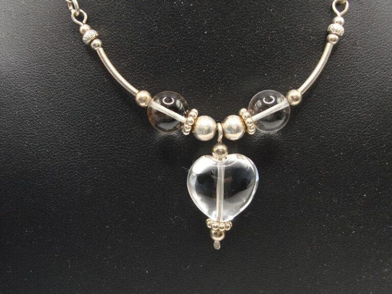 Vintage sterling silver smoky quartz heart pendant necklace