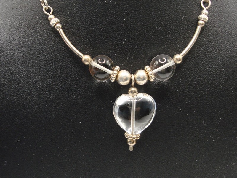 Vintage sterling silver smoky quartz heart pendant necklace