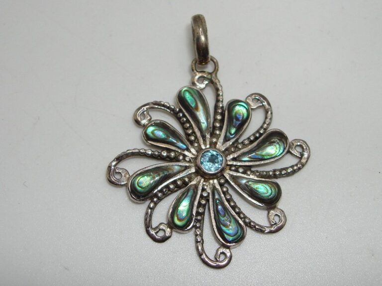 Sterling Silver Abalone & Blue Topaz Pendant - 925 Hallmark