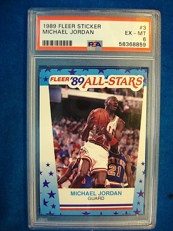 PSA 6 EX-MT graded 1989 Fleer Michael Jordan #3 Chicago Bulls sticker card