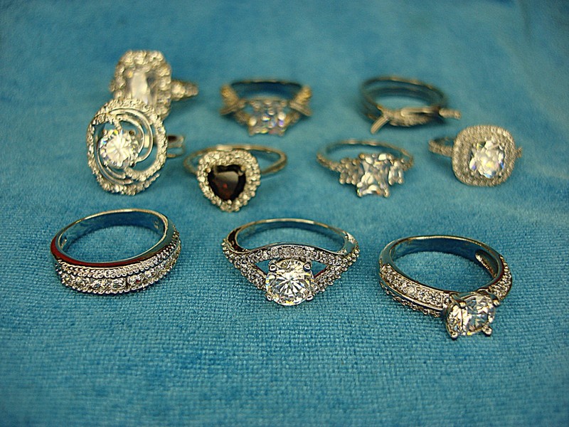 Set of 10 vintage costume rings with simulated diamonds and unique designs