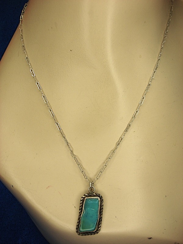 Authentic Native American Style Turquoise Sterling Silver Pendant Necklace