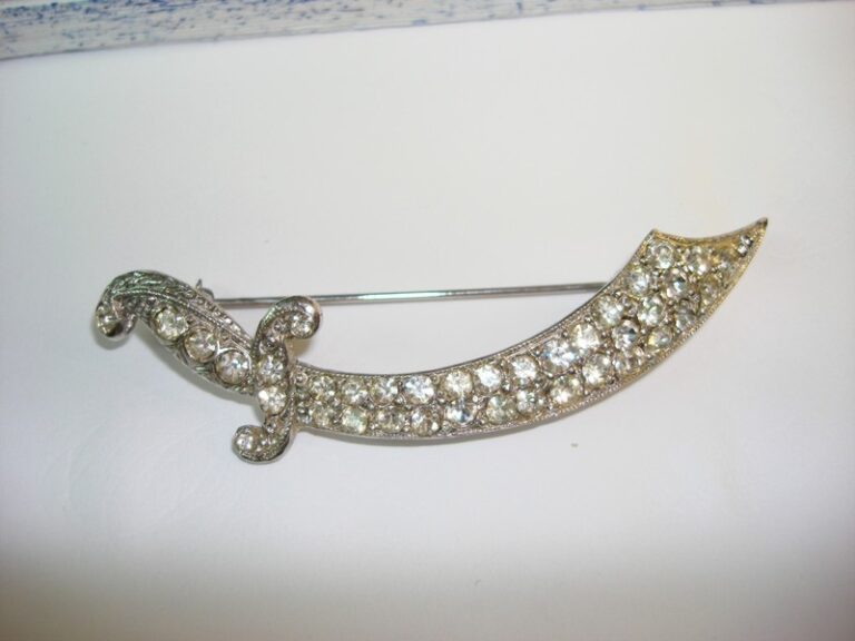 Vintage ORA vermeil silver and rhinestone Masonic sword pin, Shriners brooch