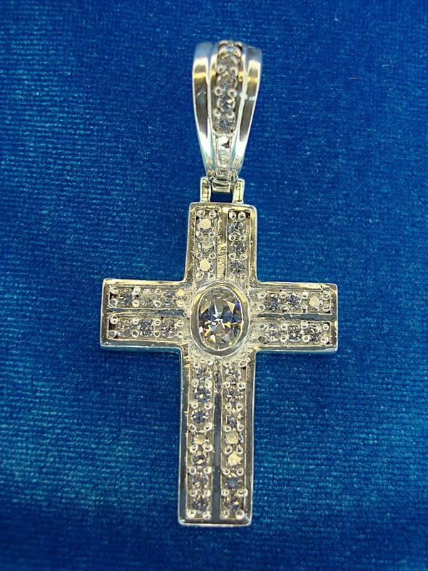 Sterling silver cross pendant with cubic zirconia stones