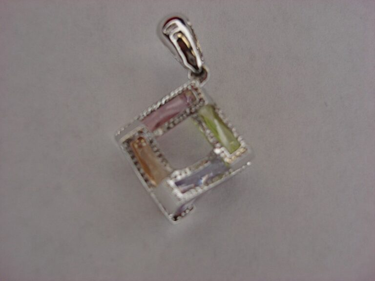 Sterling silver geometric pendant with baguette cubic zirconia stones