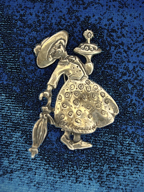 Sterling silver girl and cake pin