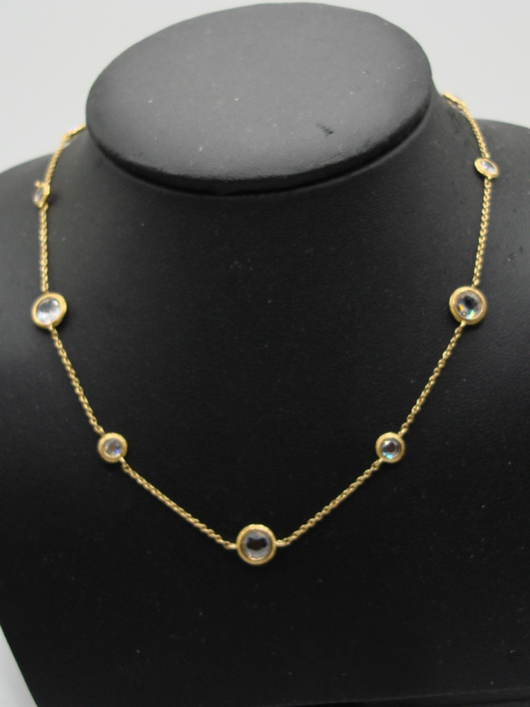Gold Tone Cubic Zirconia Station Necklace