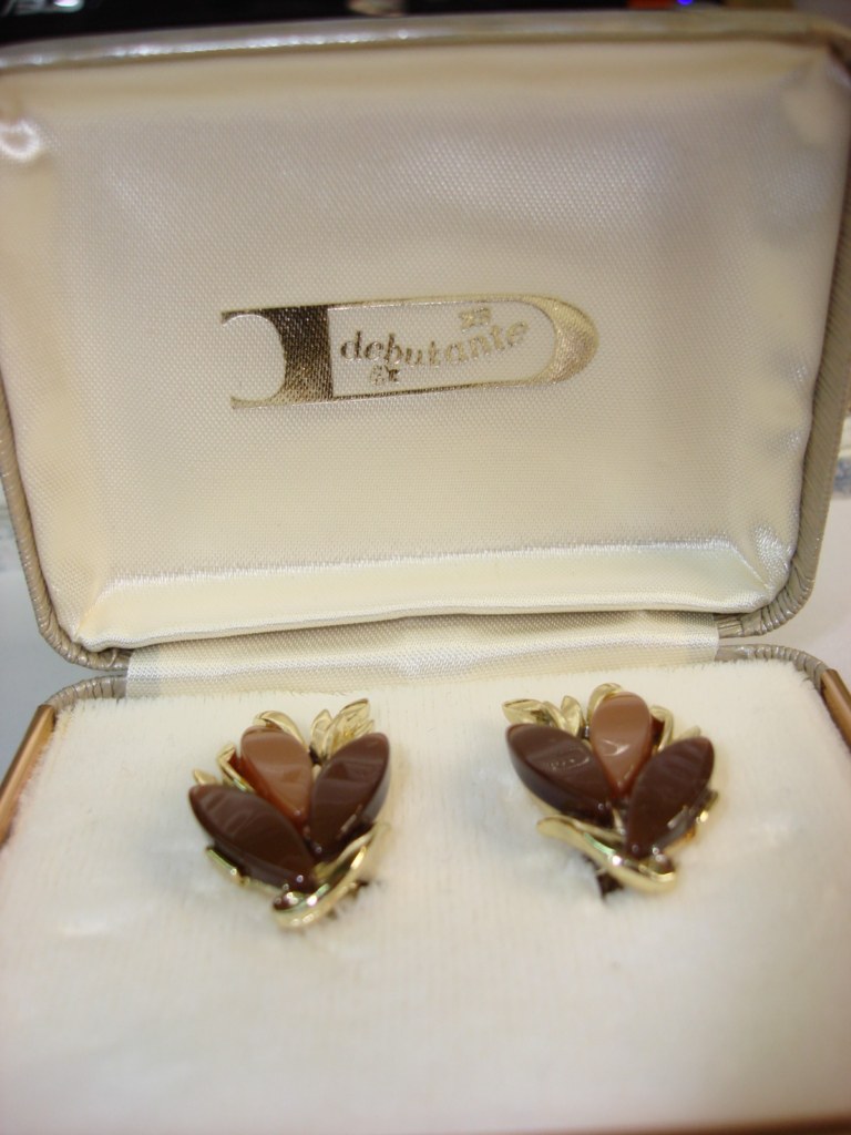 Vintage Golden Lucite Clip-On Earrings, Debutante Style