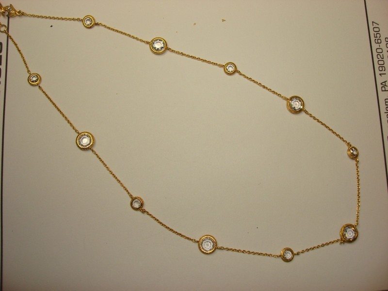 Vintage Napier gold tone bezel necklace with cubic zirconia stones, 18 inch chain